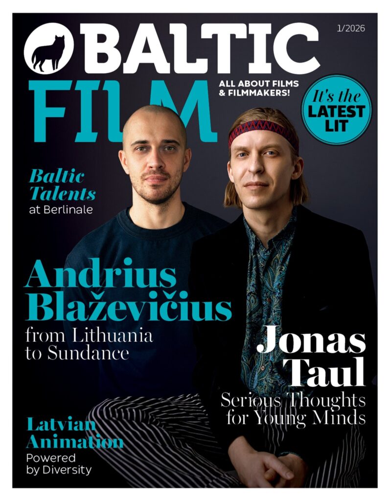 Baltic Film Magazine cover featuring Lithuanian director Andrius Blaževičius and filmmaker Jonas Trull, issue 1/2026